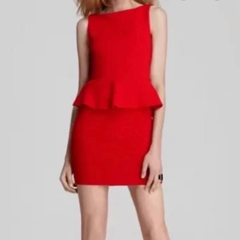 Alice + Olivia Red Peplum Sleeveless Dress